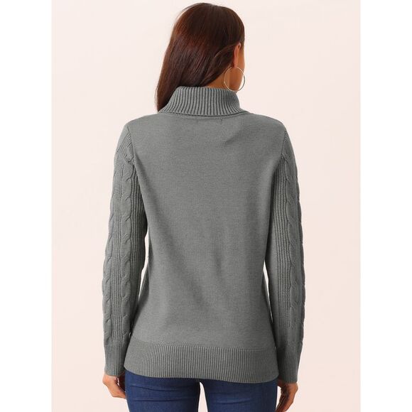 High Neck Long Sleeve Casual Chunky Warm Pullover Sweater Top Gray - Picture 4 of 5